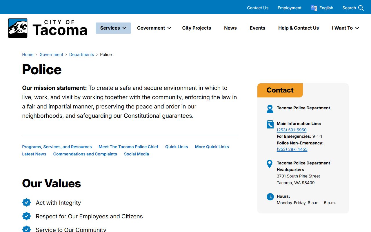 Tacoma Released Inmates police department page