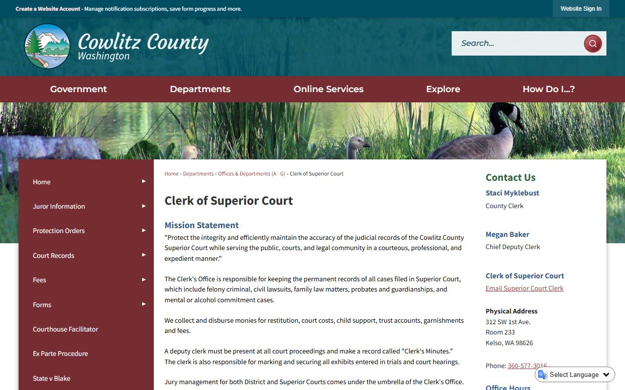 Cowlitz County Released Inmates clerk page