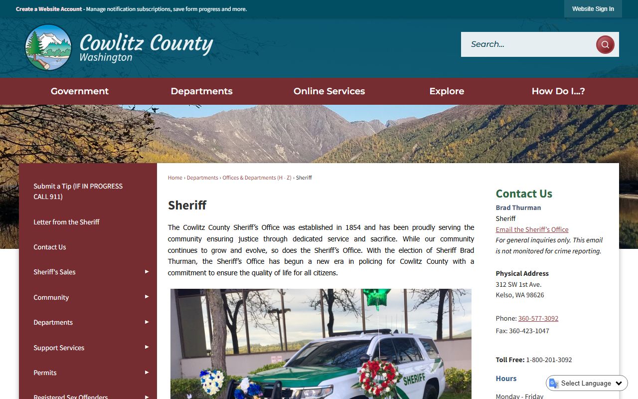 Cowlitz County Released Inmates sheriff page