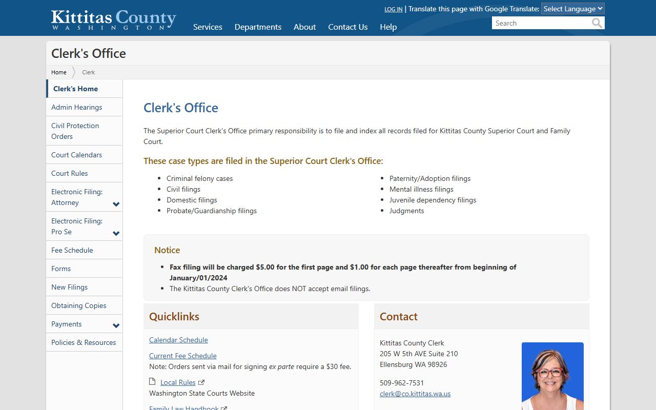 Kittitas County Released Inmates clerk page