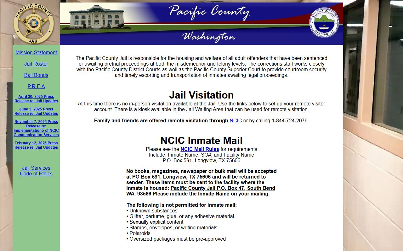 Pacific County Released Inmates jail page
