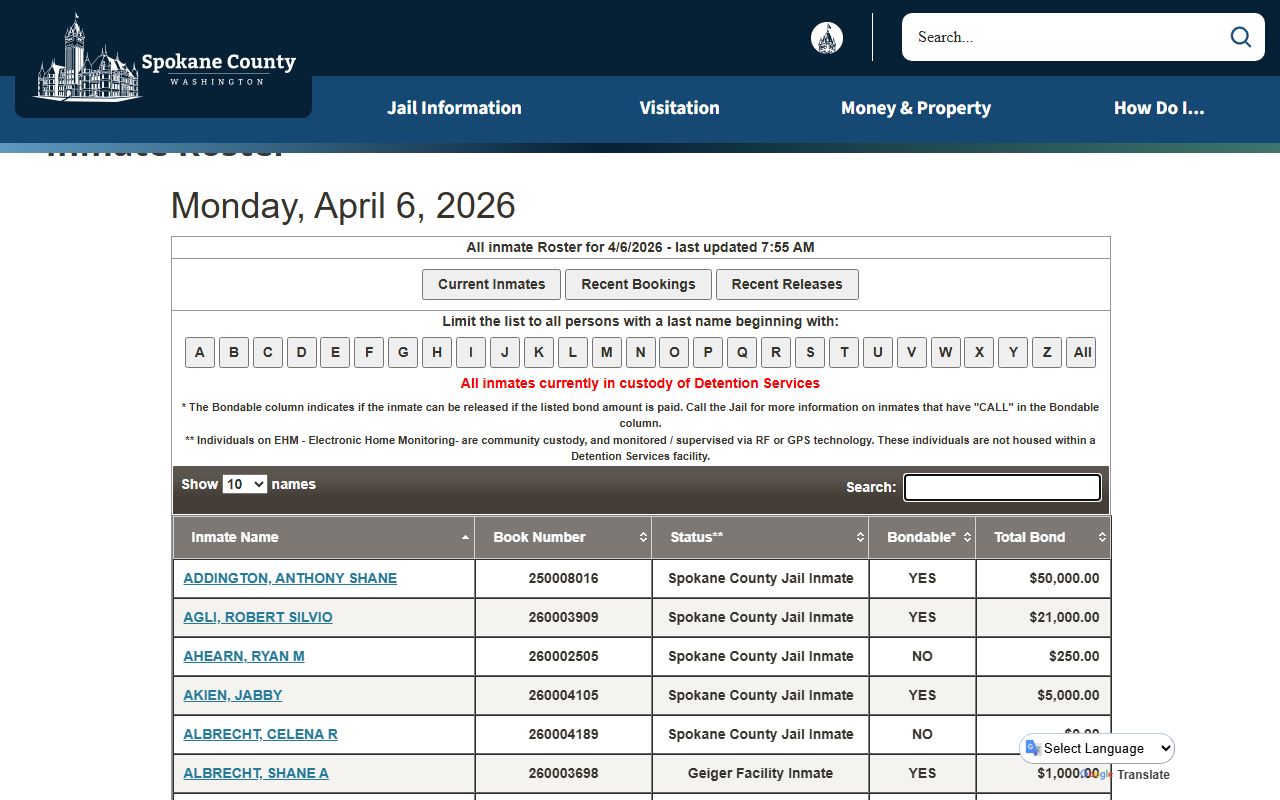 Spokane County Released Inmates inmate roster