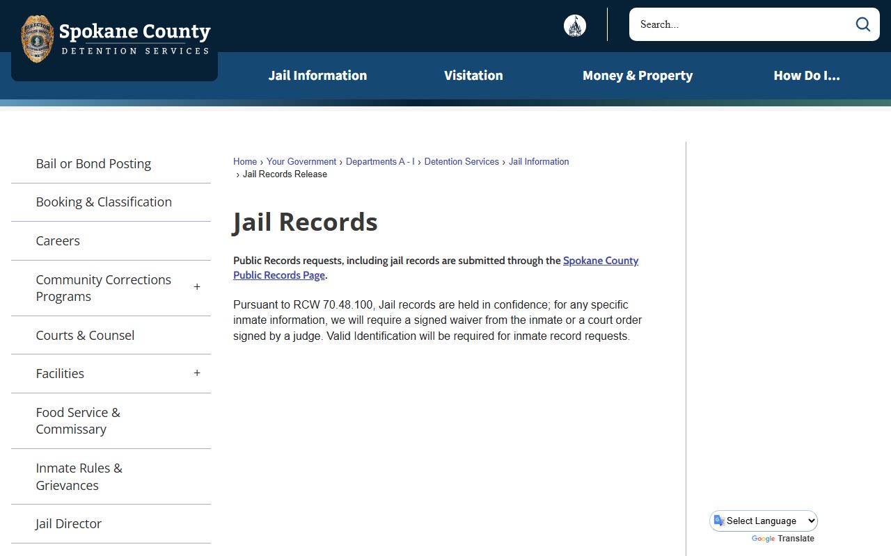 Spokane County Released Inmates jail records release