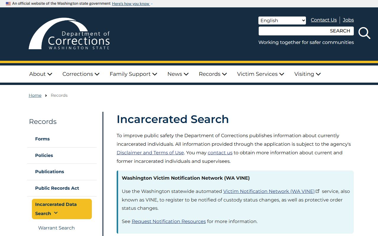 Washington Released Inmates DOC incarcerated search