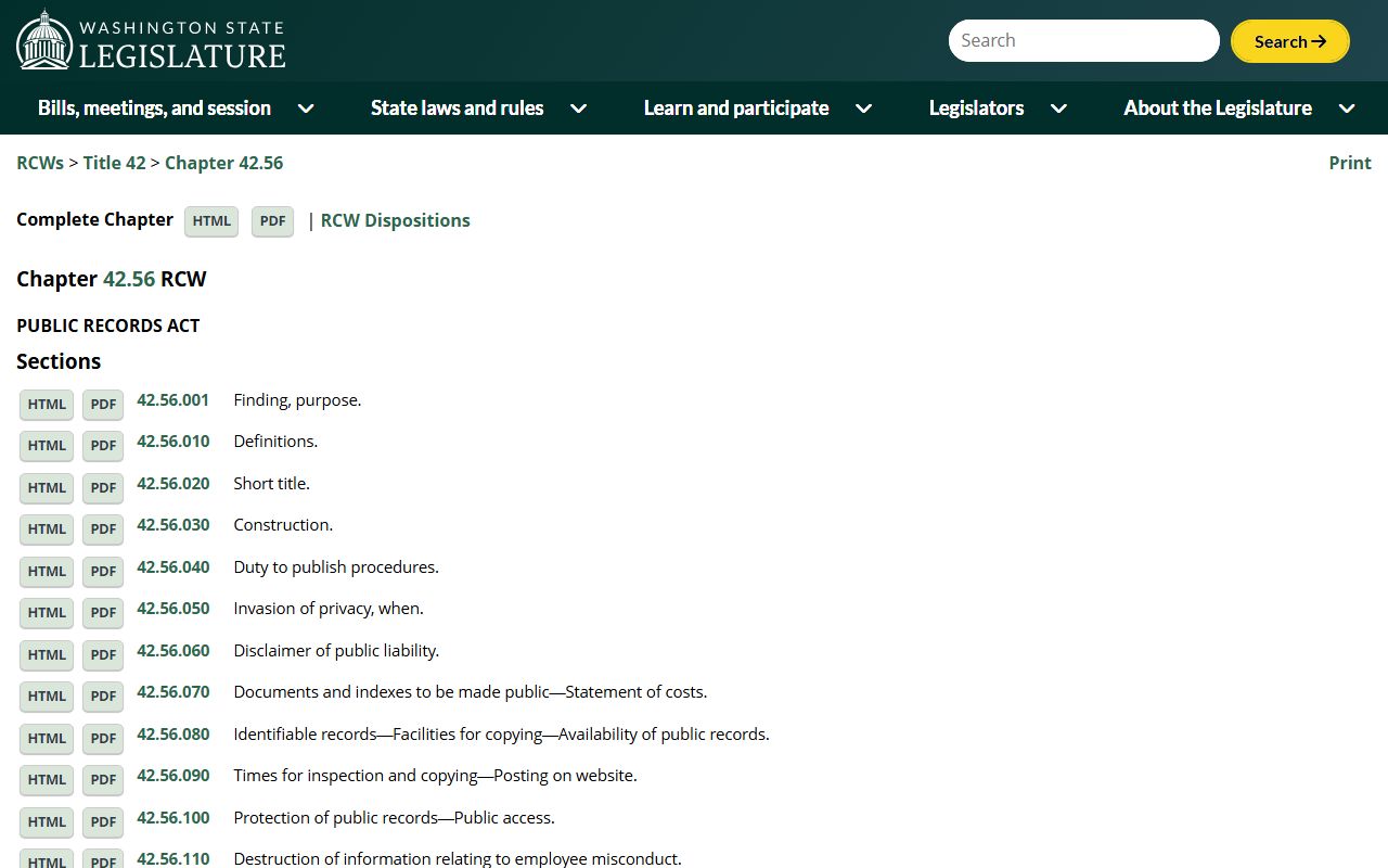 Washington Released Inmates Public Records Act RCW