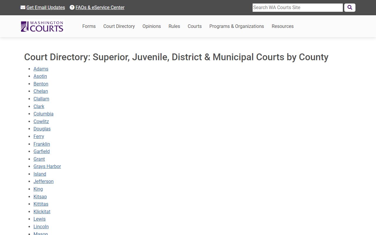 Washington Released Inmates state courts directory